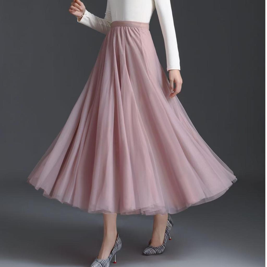 Women's 720° High Waist Pleated A-line Skirt - Mid-length, Mesh, Versatile for Dance or Casual Wear