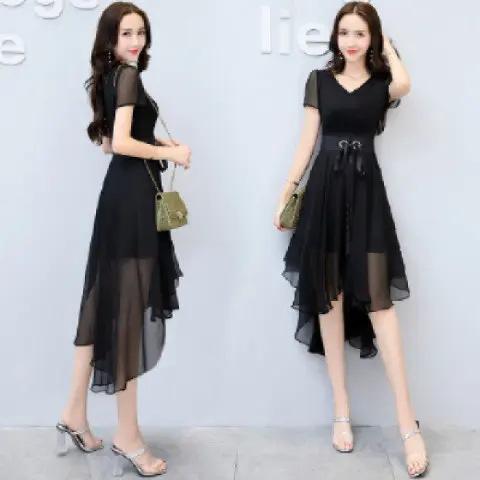 Summer Slim Chiffon Dress Summer New Women's Clothing Korean Version Thin Medium and Long Small Fragrant Skirt Children