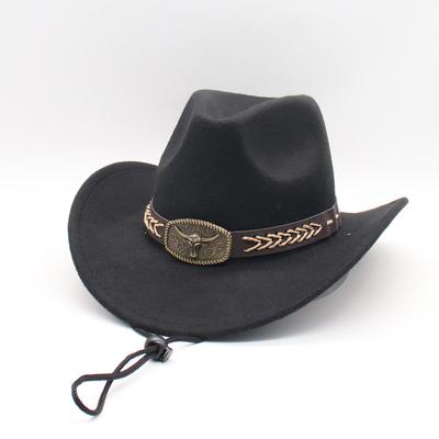 New Bull Head Decorative Western Cowboy Hat Autumn and Winter Woolen Top Hat Men and Women Horseback Riding European and American Classic Hats