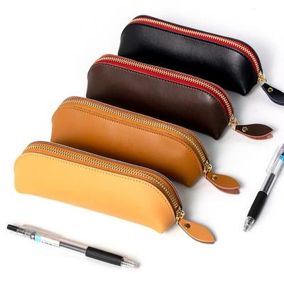Vintage Leather Pencil Bag Simple Stationery Hoder Pen Case Storage Bag Zipper Pencil Pouch Glasses Box School Supplies