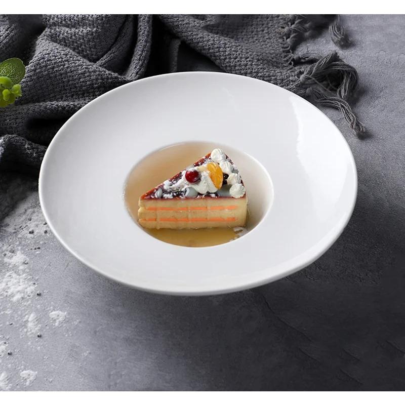 White Ceramic Plate El Tableware Straw Hat Plate Dessert Plate European Style Pasta Soup Plate Household Round Deep Plate Set