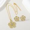 Elegant Zircon Flower Earrings & Necklace Set - Classic Design with Luxurious Feel