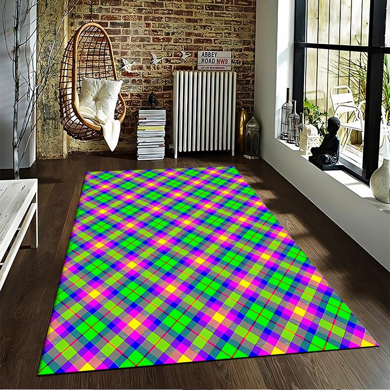 Colorful Geometric Plaid Pattern Carpet for Bedroom or Living Room Decor Suitable for use as an anti-slip for living room bedroom sofas