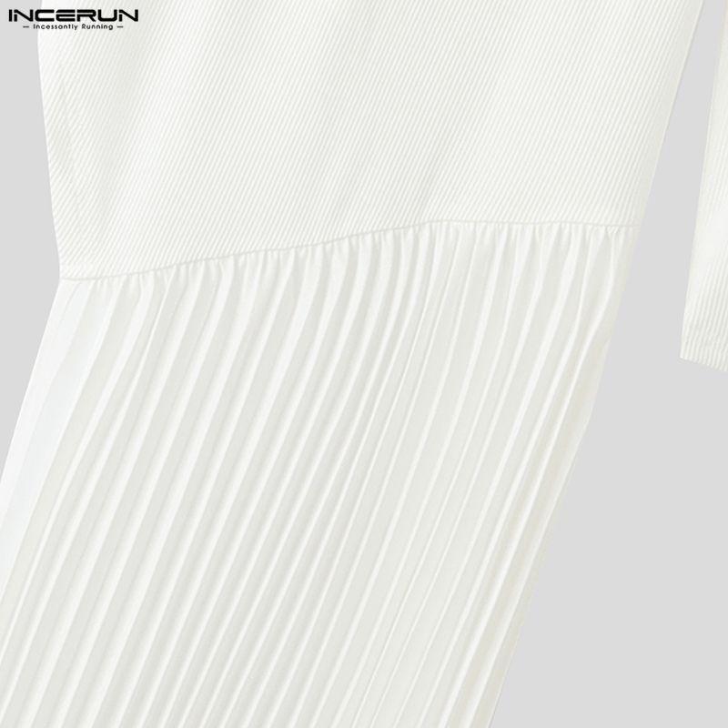 INCERUN Men Casual Turtleneck Long Sleeve Mesh Sheer Patchwork Irregular T-shirts Undershirts