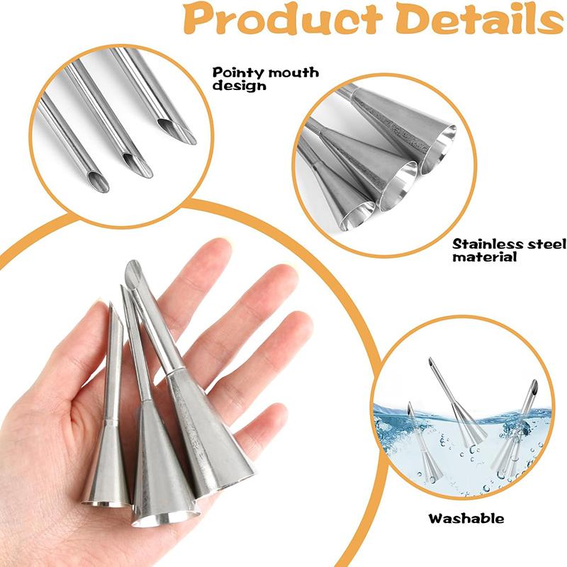 3Pcs Cream Icing Piping Nozzle Tips Set Stainless Steel Puff Mouth Puff Nozzle Tip Kit DIY Cupcake Puff Nozzle Tips Baking Tool