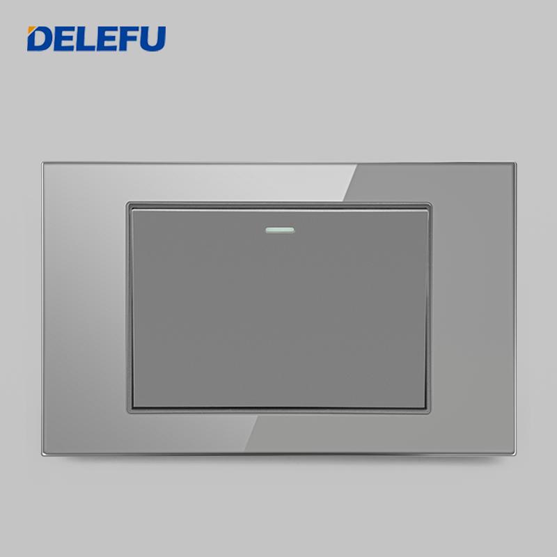 DELEFU Brazil Standard Grey Glass Panel 20A 10A Smart Switch CAT6 Network Socket USB Type-C Wall Outlet Household Charging