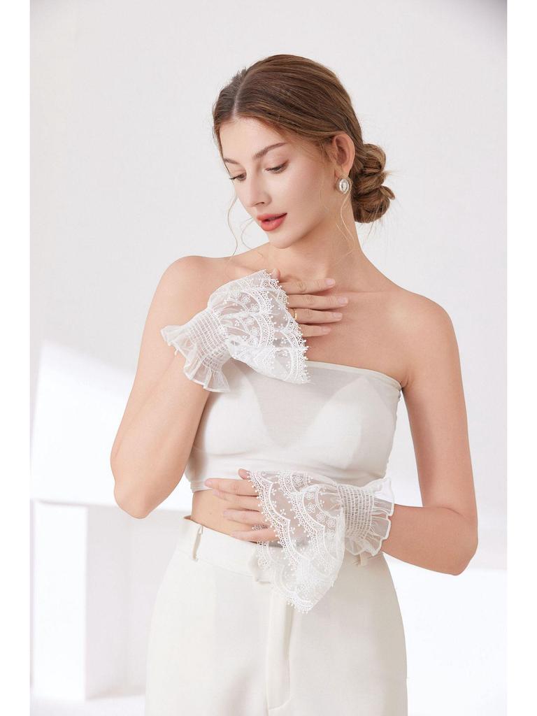 Lace Mesh Embroidered Double-Layer Sleeves with Cuffs 