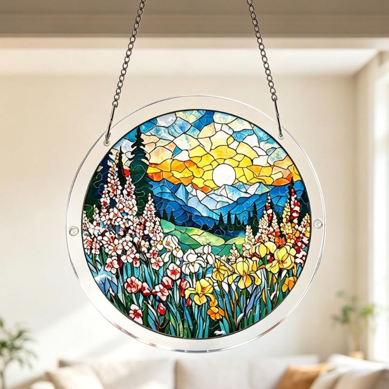 Puzzle Sun Catcher Stained Glass Window Hangings Acrylic Suncatchers Decors for Home Garden Ornament Housewarmings Gift