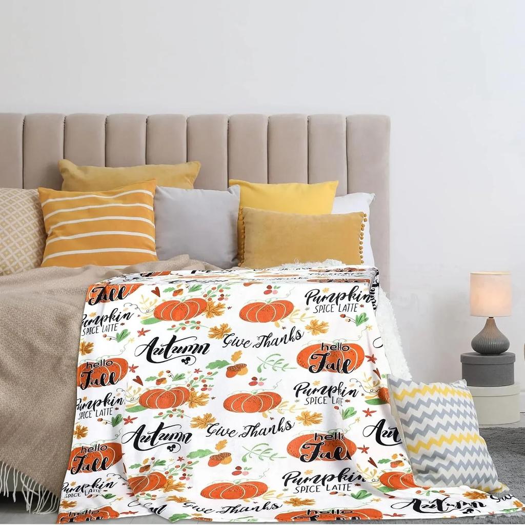Halloween & Autumn Pumpkin Theme Throw Blanket – Perfect for Thanksgiving, Couch, Bed, Car, Home, Camping, All-Season Use