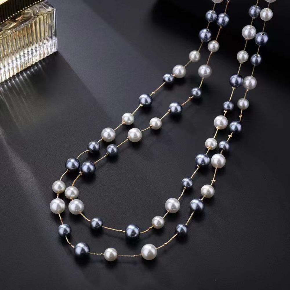 JMXD French Chic Elegant Womens Long Glass Pearl Layering Necklace Fashion Versatile Vintage Style Must Have Jewelry