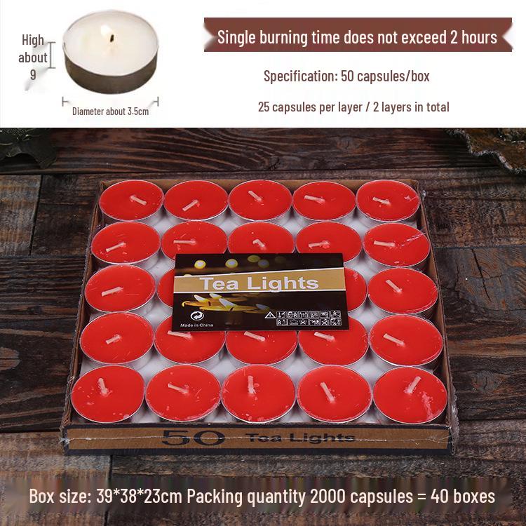 50pcs Box of Romantic Aluminum Shell Tea Candles - Creative Birthday Love Design, White Wax for Weddings & Hotels