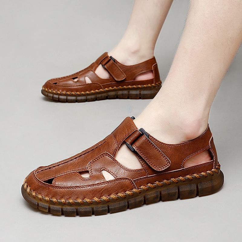 Fashion Male Comfortable Casual Footwear All-match Stylish Men Breathable Summer Sandals Slip On Men Sandals Leather Hollow Out Men Shoe