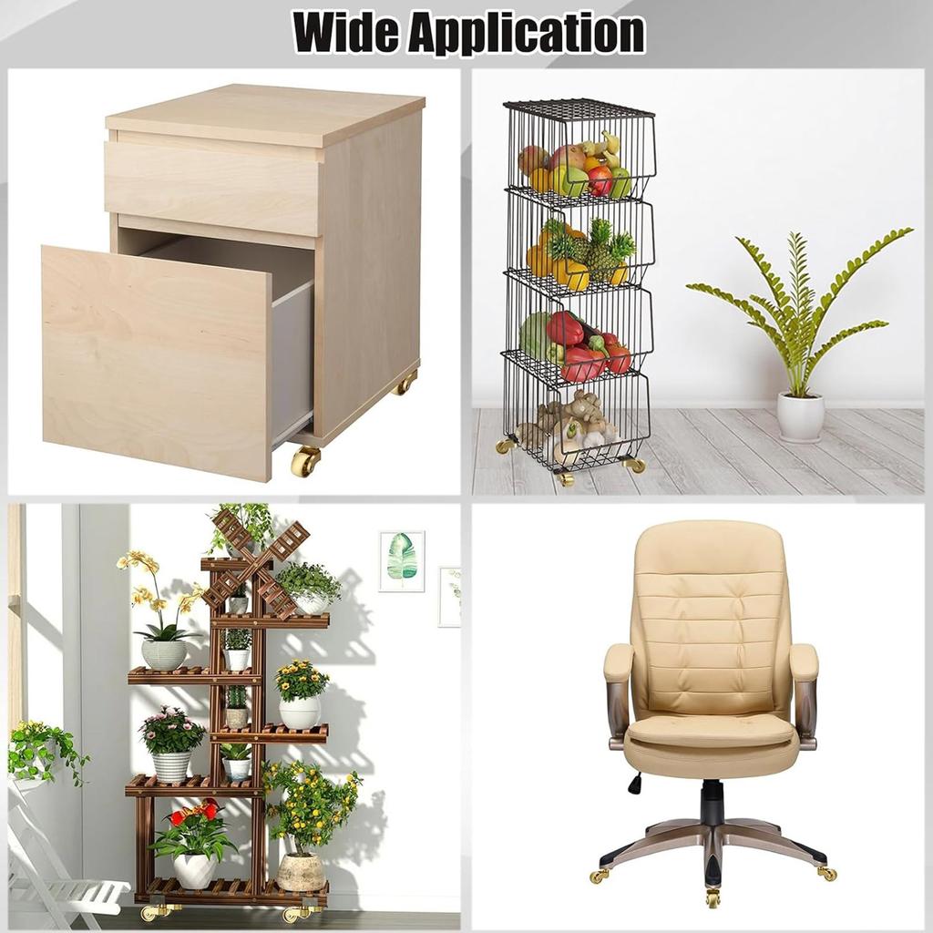 Pack of 2 Sturdy Brass Swivels Casters Portable 360 Degree Rotating Furniture Wheel for Chairs Cabinets Trunks Box