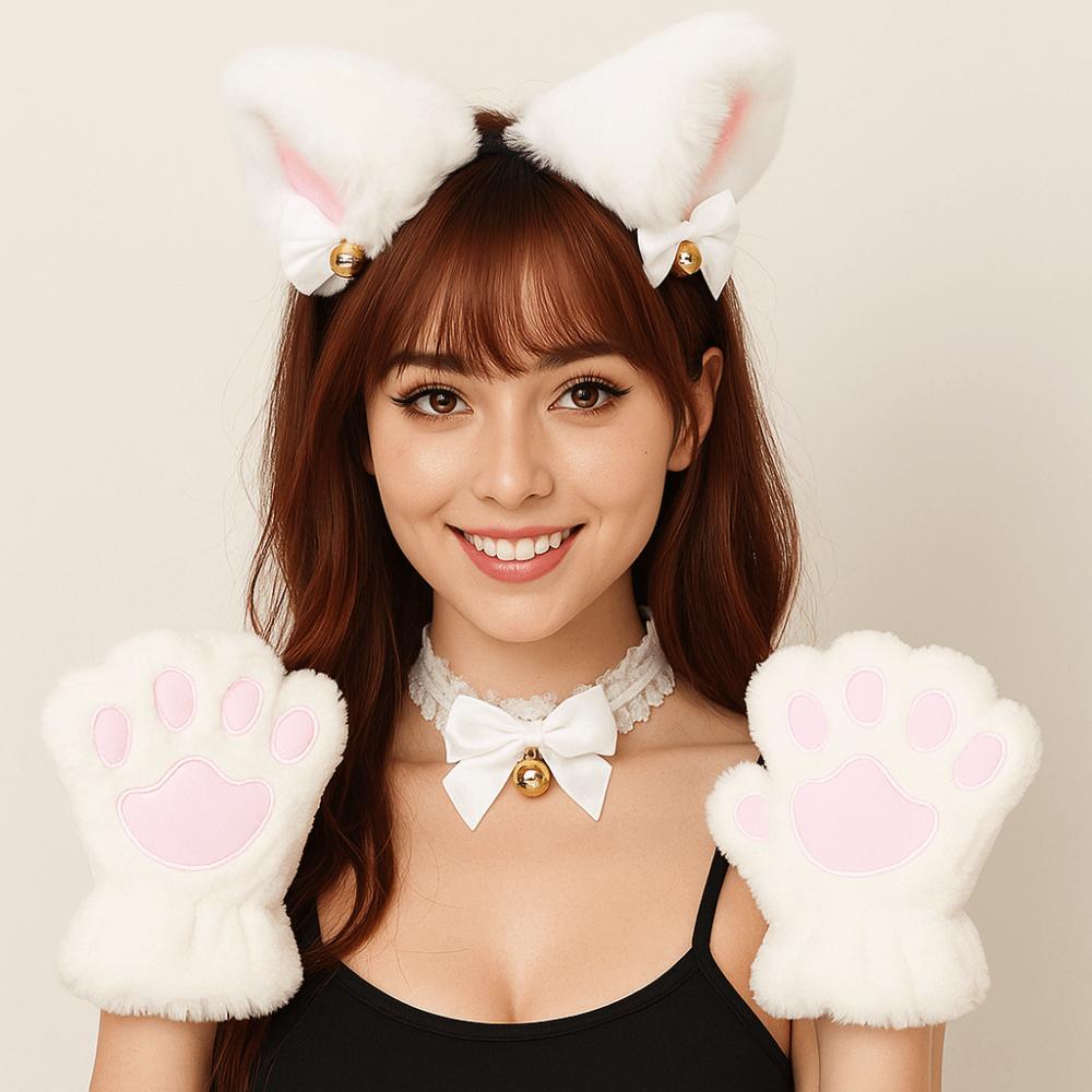 Bow Cat Ears Headband Set Cat Woman Halloween Dress Up Cute Cosplay Headwear  Student