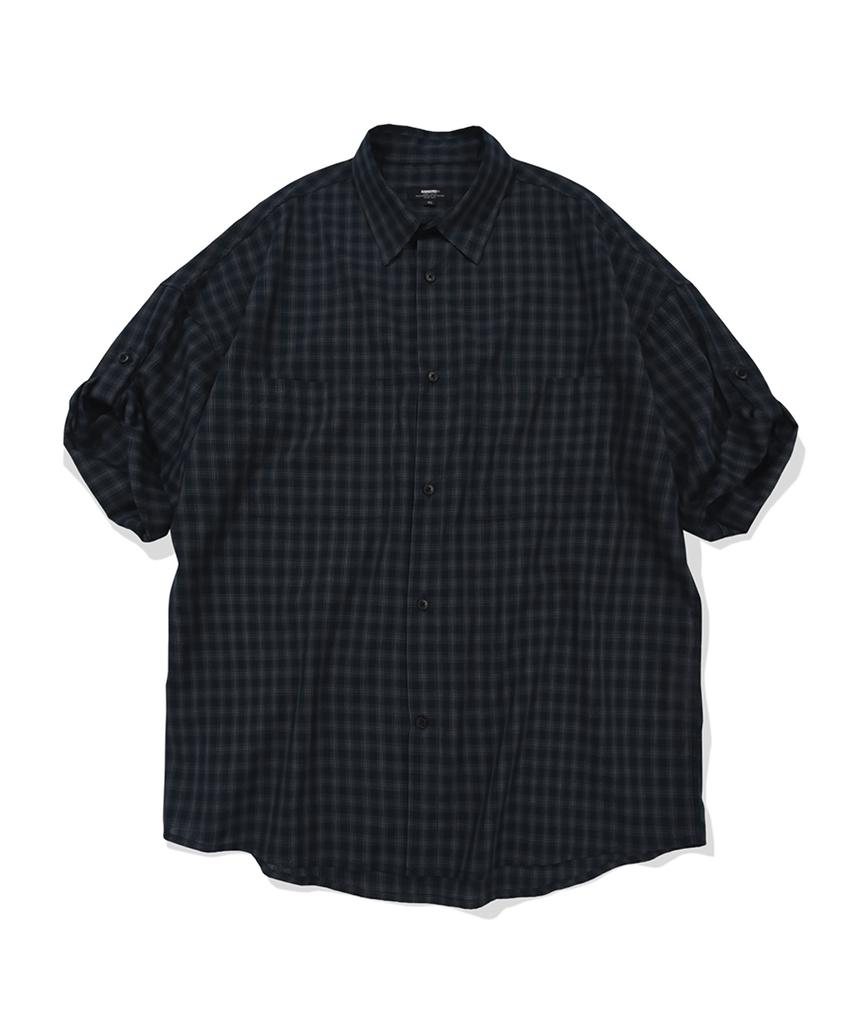 Kaneitei Check Roll-Up Half Shirt (Navy White)