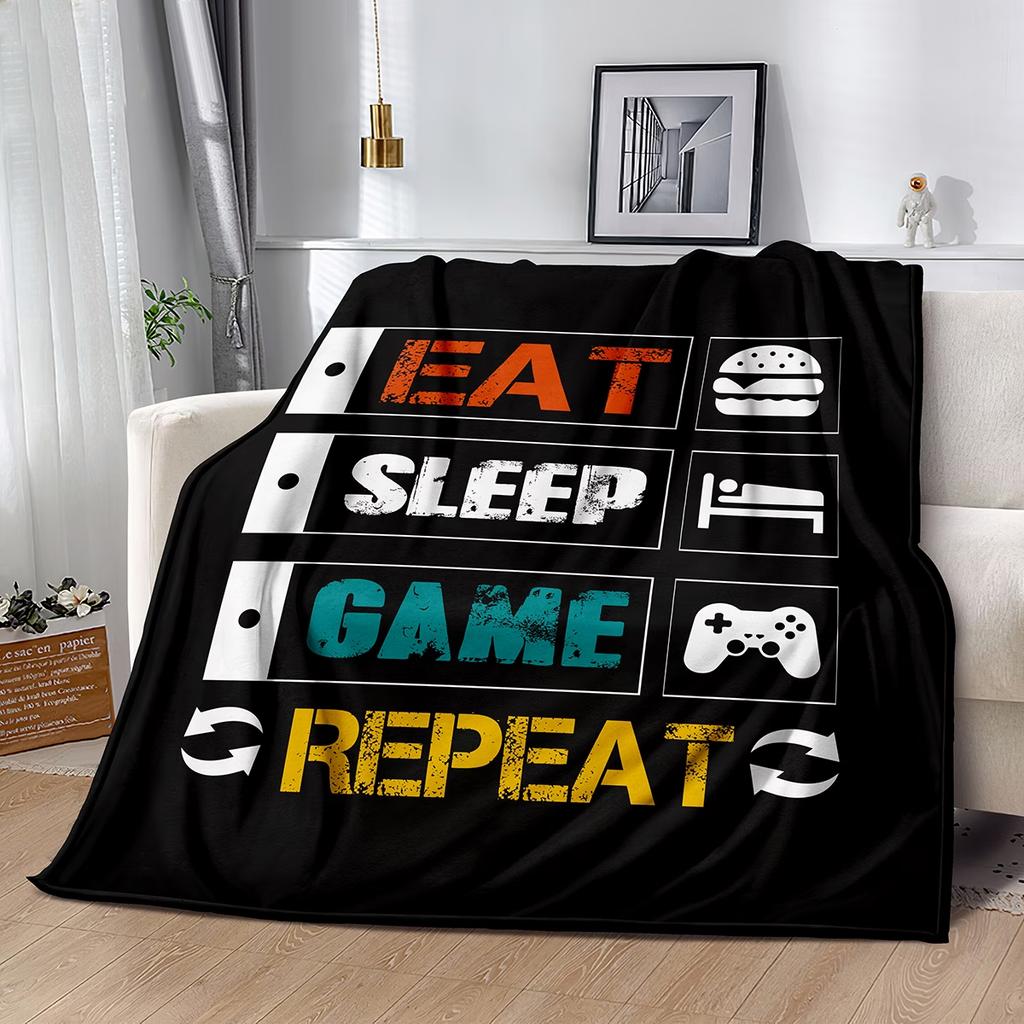 1pc Flannel Blanket Computer Gamer Pattern Blanket Cozy Warm Soft Blanket for Sofa Office Bed and Travelling