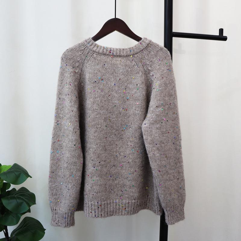 Autumn and winter new sequined loose sweater jacket design temperament lazy wind knitted cardigan women