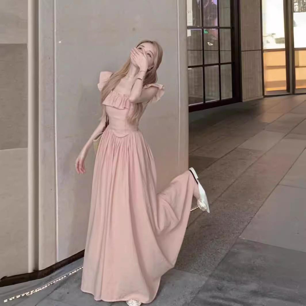 

Новое женское милое платье с оборками, плиссировкой, рукавами-крылышками, квадратным вырезом и длинным подолом S