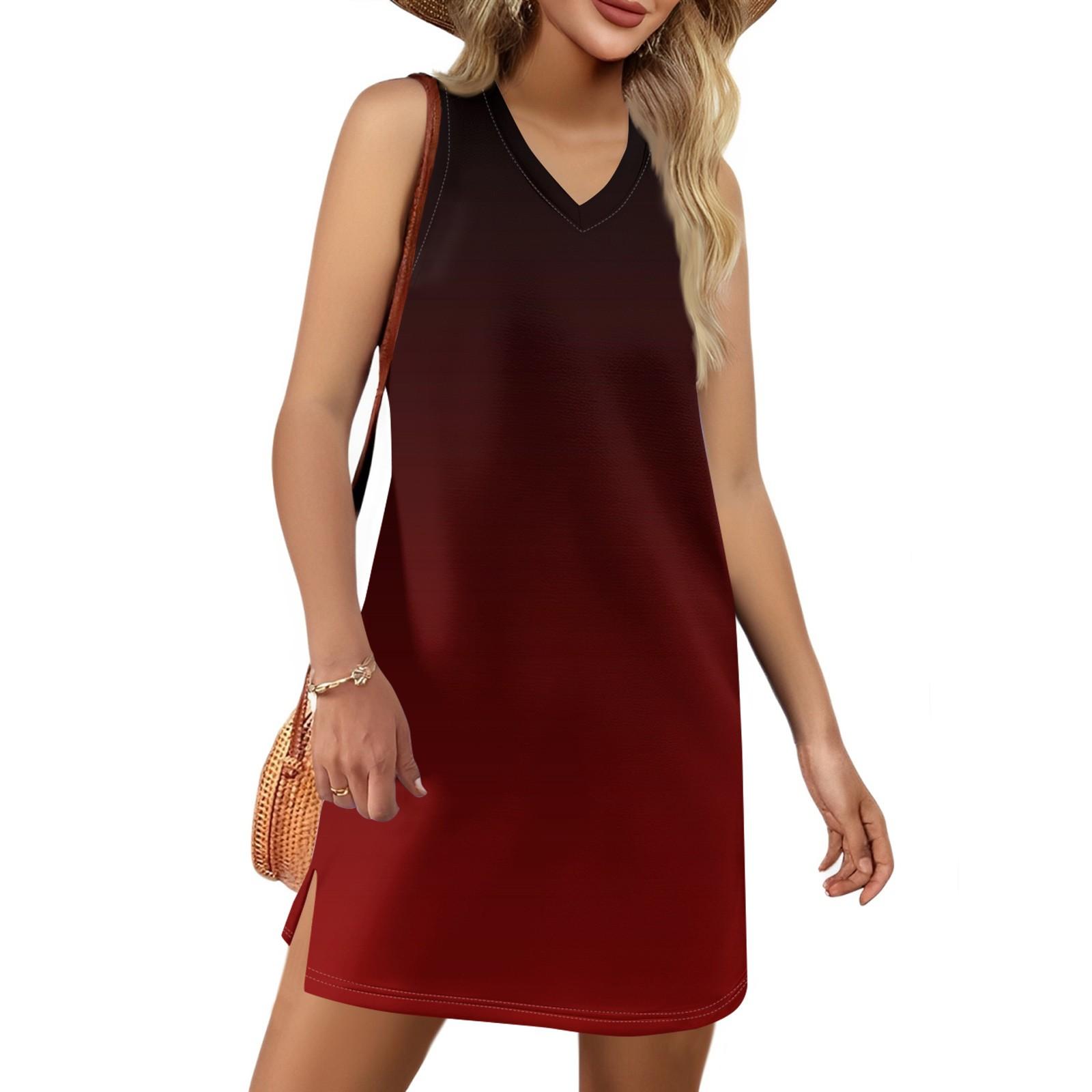 

Женский летний повседневный сарафан без рукавов с V-образным вырезом и градиентным принтом для пляжного отдыха XXXL винный