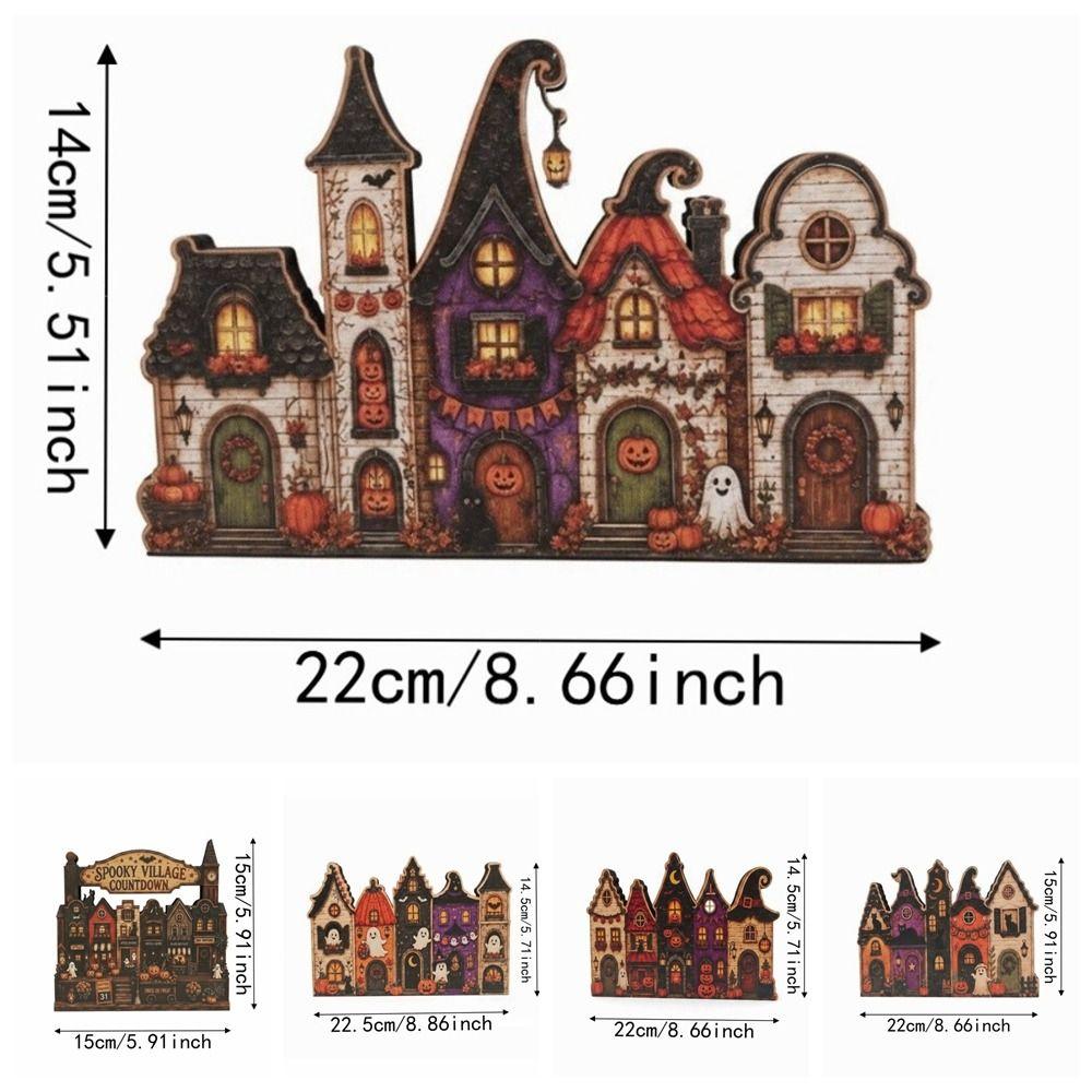 Multi-layer Halloween Village Decor Wooden Rustic Autumn Ornament Coffee Bar Table