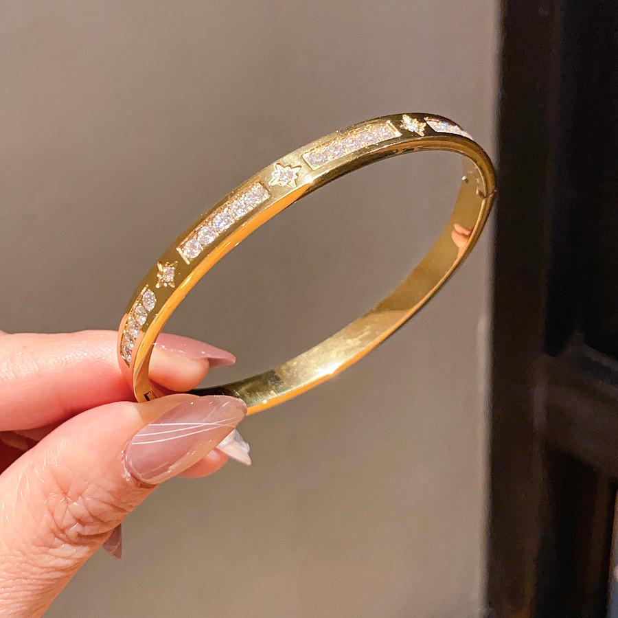 Edelstahl Zirkon Stern Armreif Mit Elegantem Design Für Modische Frauen