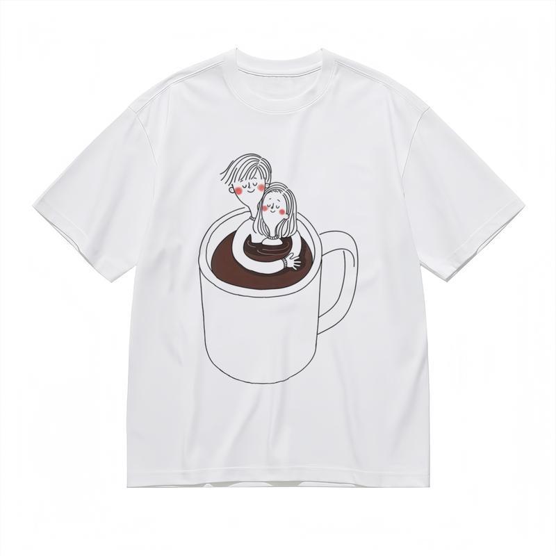 Women's Comfy Classic T-Shirt Romantic Couple In Large Coffee Mug Graphic Tee