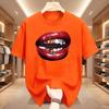 American Personalized Lip Pattern Pure Cotton Printed Unisexs And Unisexs Clothing Summer New Casual Loose Fashion Tshirt