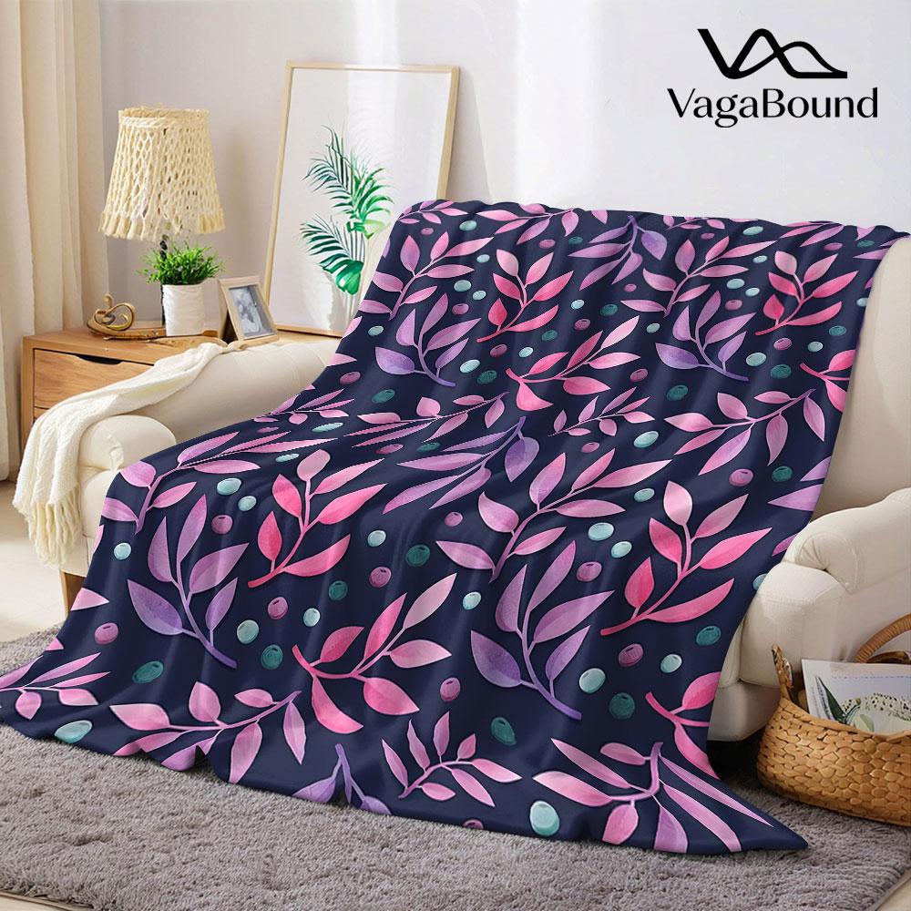 Pink Purple Leaf Navy Flannel Blanket Warm Soft Halloween Christmas Decorative Couch Warm Cozy All-Season Gift