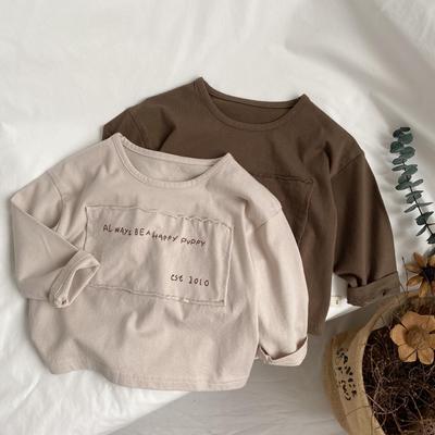 Korean-Style Unisex Children's Patch Print Long-Sleeve T-Shirt