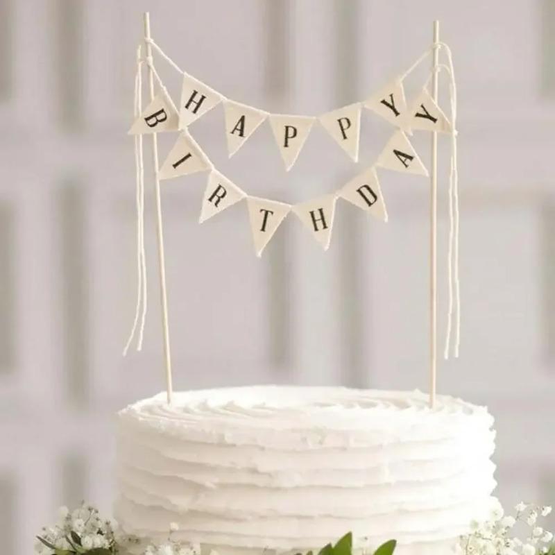 Happy Birthday Party Cake Flag Topper Creative Cloth Letter Decor DIY Baking Decor for Festive Cakes