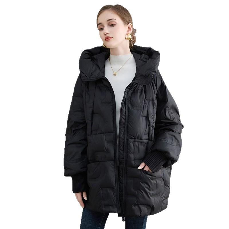Womens Oversized Hooded Down Jacket Winter Warm Coat 50% Duck Fill Loose Fit Mid-Length Cold Weather