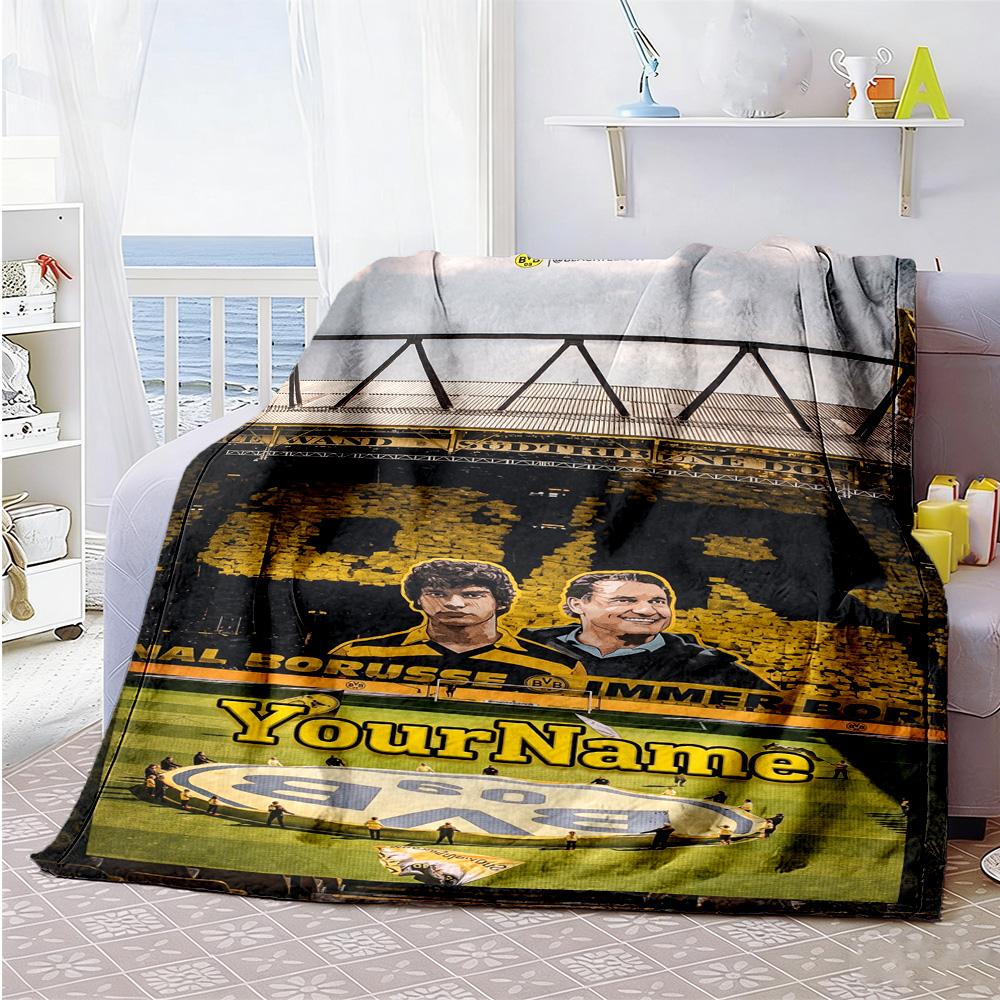 Borussia Dortmund Customize Your Name Blanket Multi-purpose Customizable Blanket Soft & Cozy Suitable for Office Livingroom Couch Living Room
