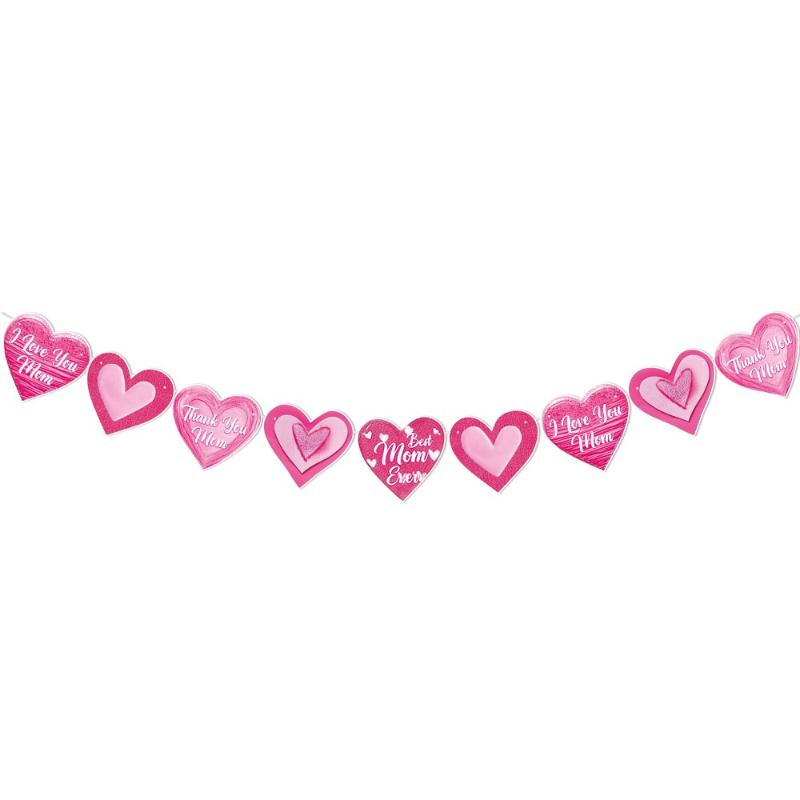 Happy Mother s Day Paper Pendant Banner Mother s Day Pink Party Decoration Heart Flower Mom Day Paper Garlands