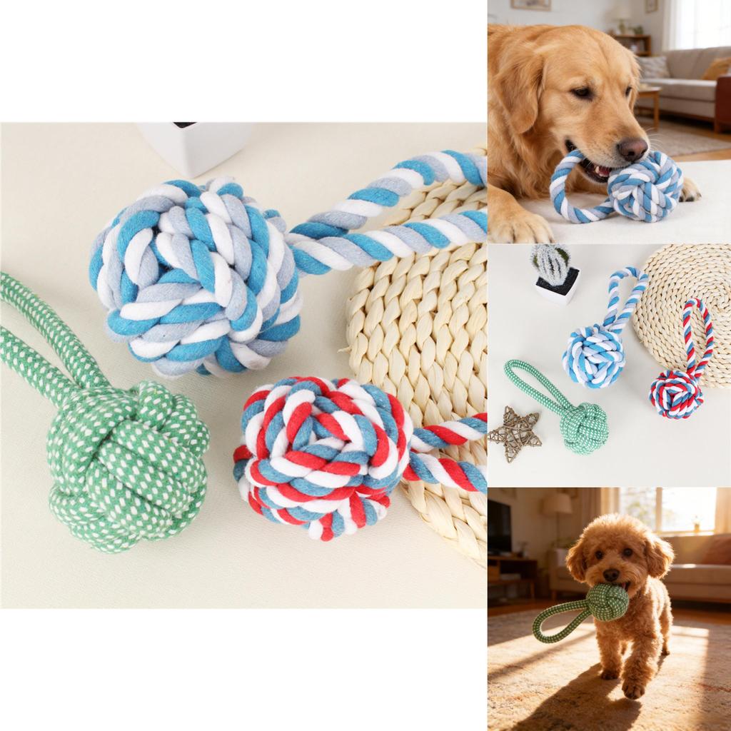 Dog Cat Interactive Chewing Rope Toy With Durable Cotton For Dental Cleaning And Engagement