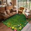 Alfombra de área de césped verde con flores 3D, alfombrilla de suelo suave antideslizante, alfombra de paisaje natural para sala de estar, dormitorio, decoración del hogar estilo jardín