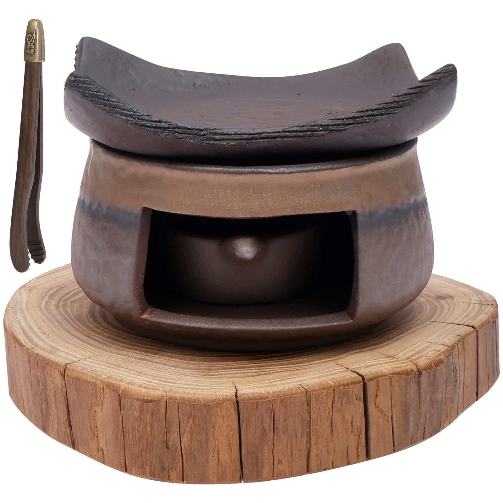

Ceramic Tea Stove Warmer Set with Gilded Iron Glaze Heating Base Aromatherapy Stove Zen Incense Burner Kit for Home Office