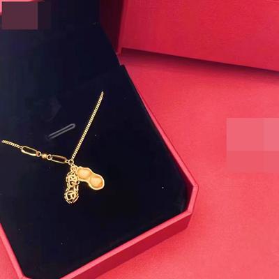 Zhou-Stil Gold Erdnuss Anhänger Halskette für Damen - Chinesische AB Kette Schlüsselbein Halskette für Glück
