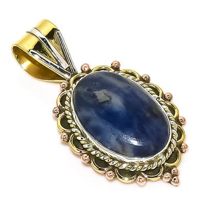 Natürlicher Sodalith Edelstein Zweifarbig 925 Massiv Sterlingsilber Anhänger 1.50" f7D03