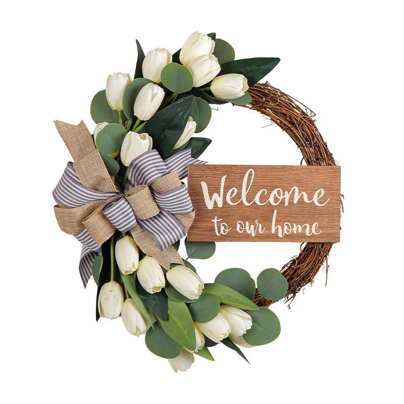 Spring Tulip & Eucalyptus Wreath - Home & Festival Door Decoration