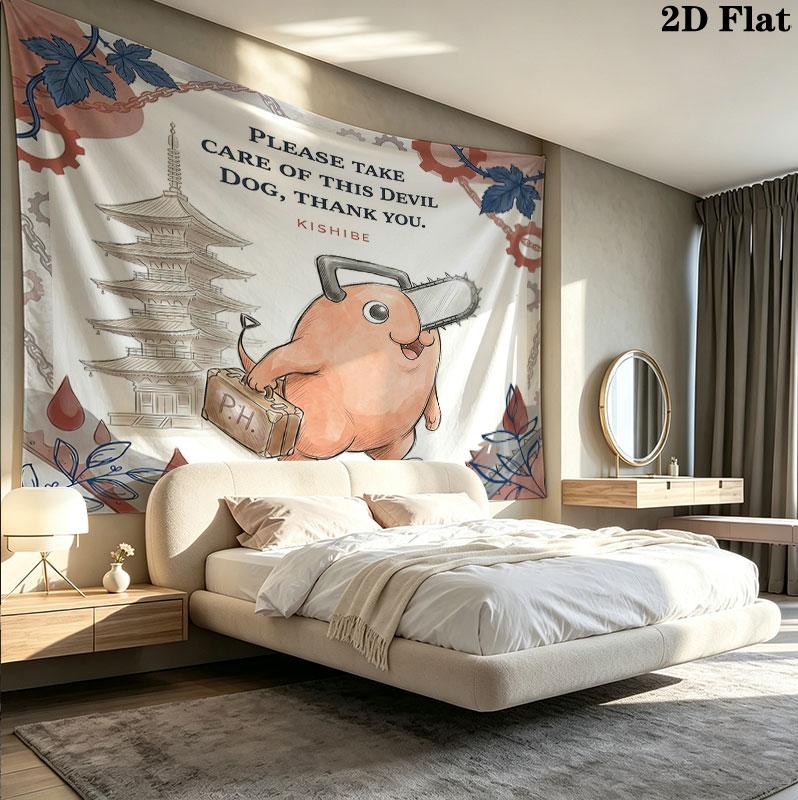 Chainsaw Man Wall Tapestry Aesthetic Wall Hanging Printed Fabric Blanket Decorative Tapestries For Bedroom Living Room Home Decor