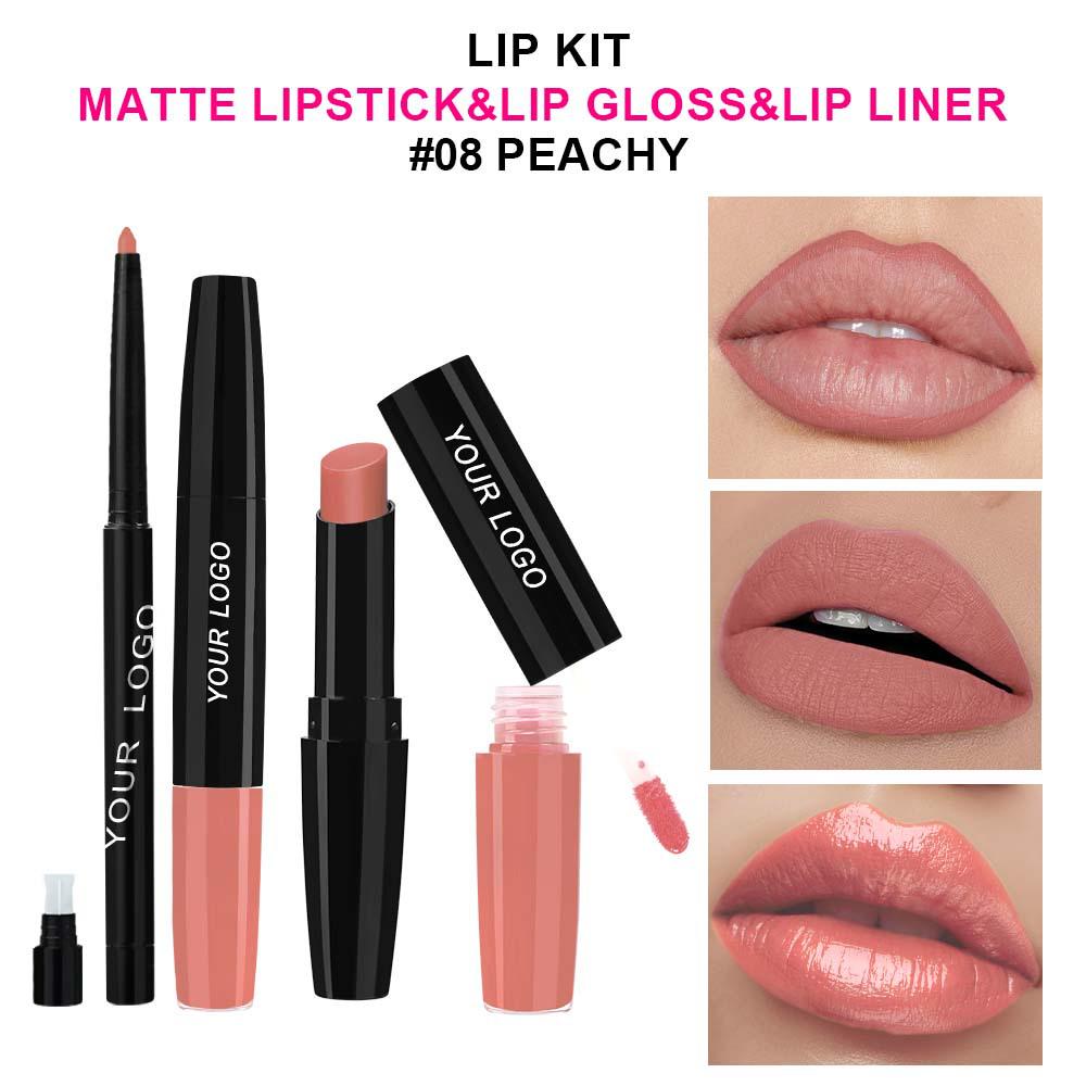 Three-in-One Matte Lipstick Set: Lipstick, Lip Liner, and Moisturizing Lip Gloss