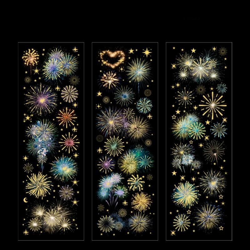 3Sheets Long Fireworks Flat PET Stickers Adhesive Diy Stick Labels Decorative Diary Album Scrapbooking Material