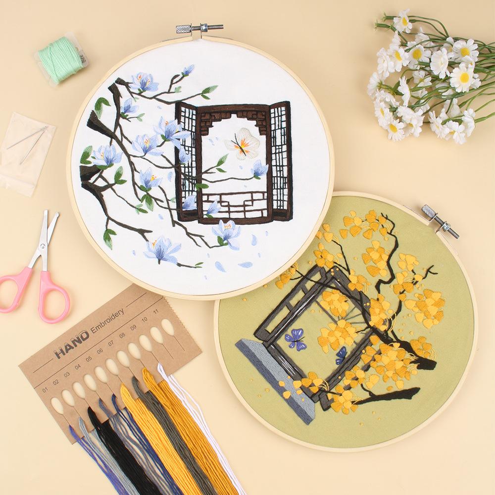 Pacote de Material para Bordado Artesanal DIY, Flores e Plantas, Amor de Outono e Cores de Outono, Estilo Chinês