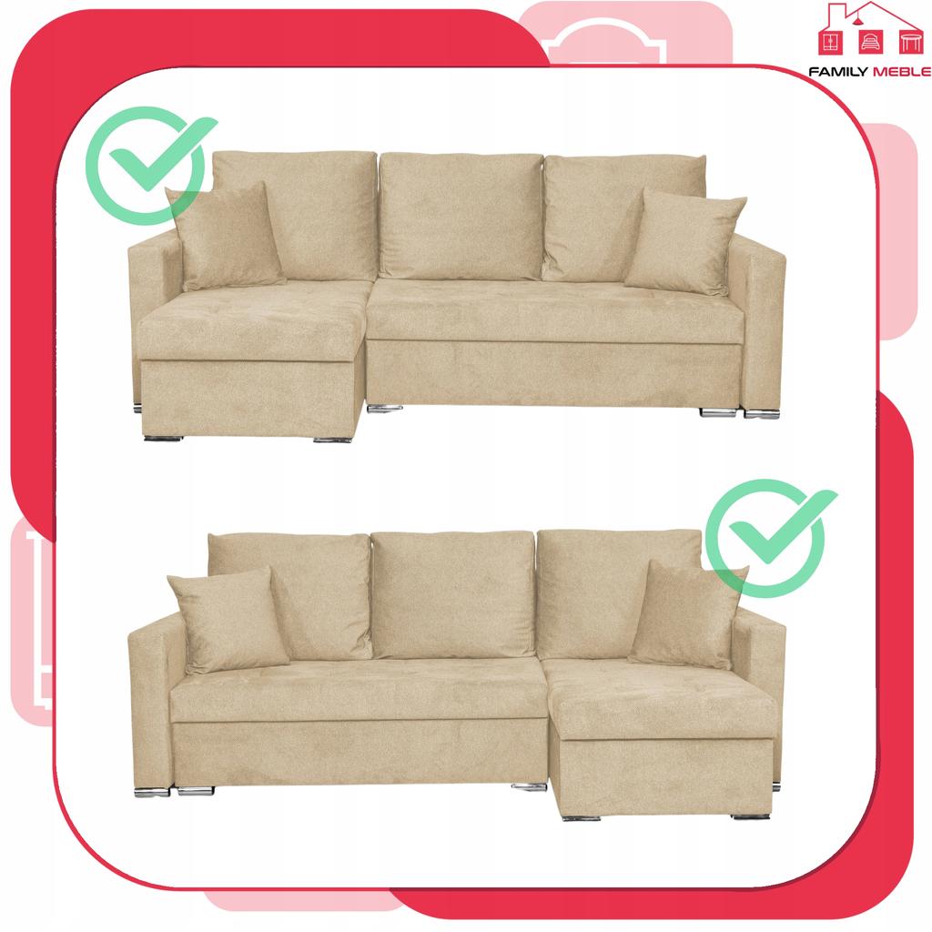 Bella Corner Sofa Bed with Sleeping Function, Corner Sofa, Family Furniture, Beige Velvet