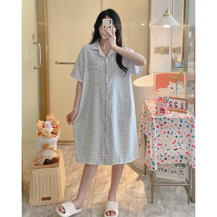 

Outer single chest pad nightdress women s summer princess short-sleeved pajamas women s summer new thin models can be worn outside cloud cotton 165(L)