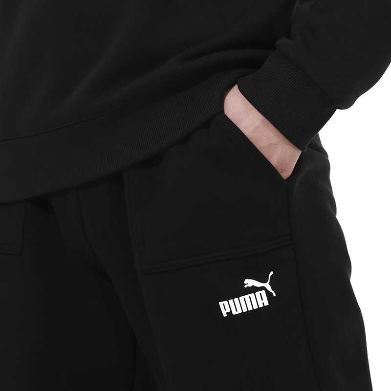 Puma Pullover Warm Hooded Sweatshirt Knit Fleece Mid-Waist Long Pants Casual Sports Suit Men Sweatshirt, Pants Black 599355+534935