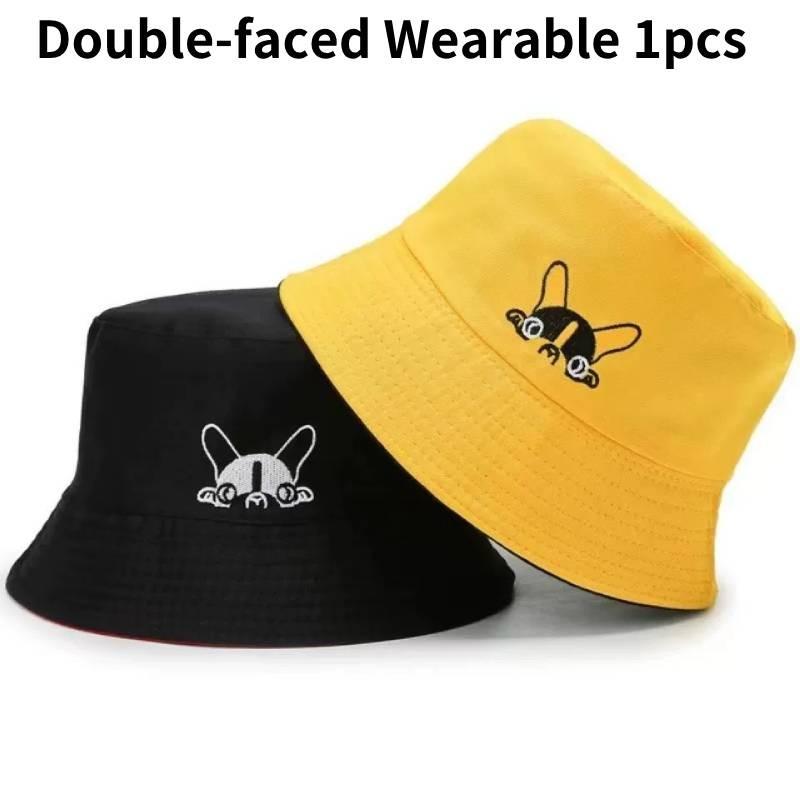 Double Faced Dog Print Fisherman Hat Lightweight Sun Protection Cap Gift Cute
