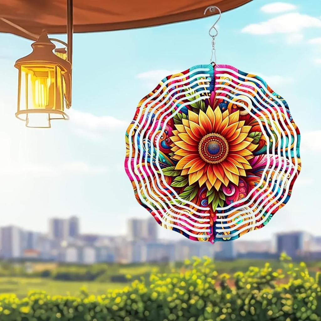 10 Inch Sunflower Wind Spinner 2D Kinetic Metal Hanging Decor with 360 Rotation for Garden Yard Indoor Outdoor Colorful Gift for Women Men