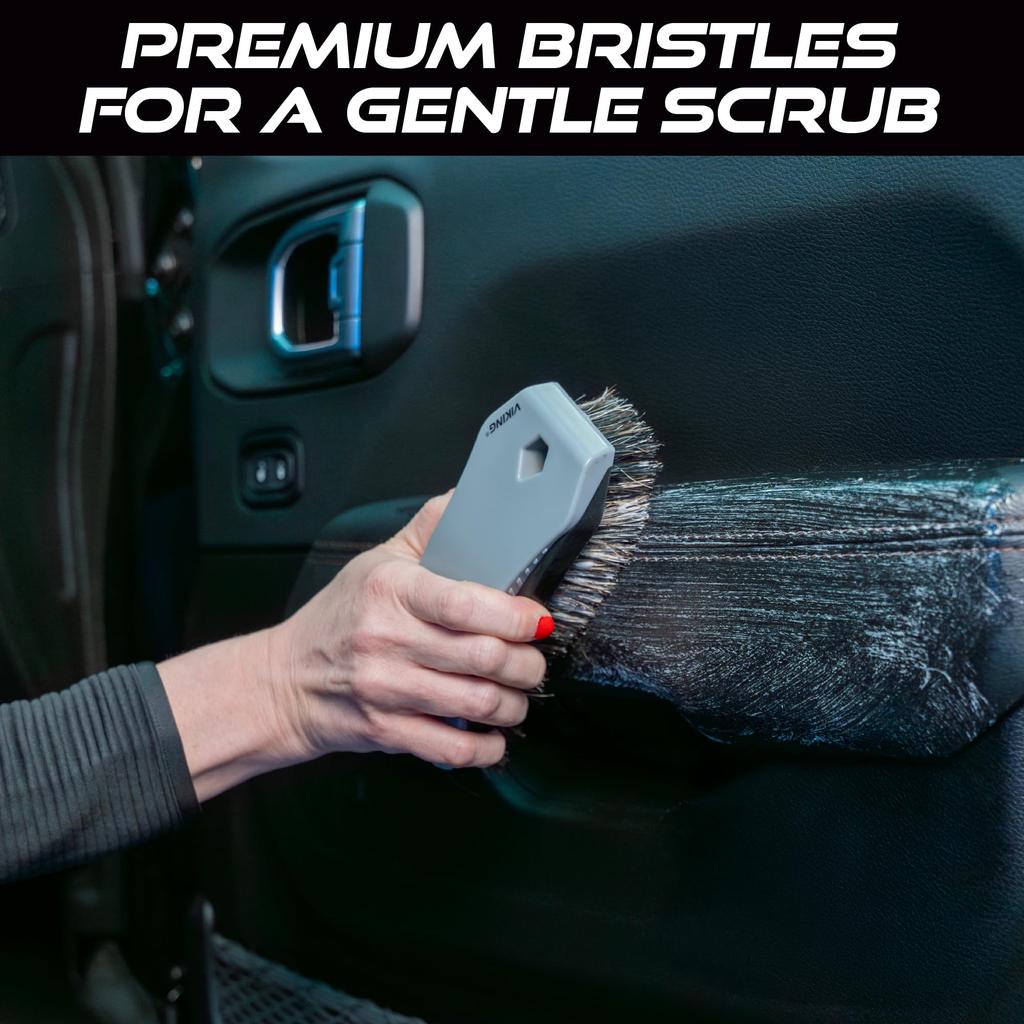 VIKING Leather Brush Horse Hair Car Cleaning Brush for Car Home Gray 6.5" X 2.8" X 2