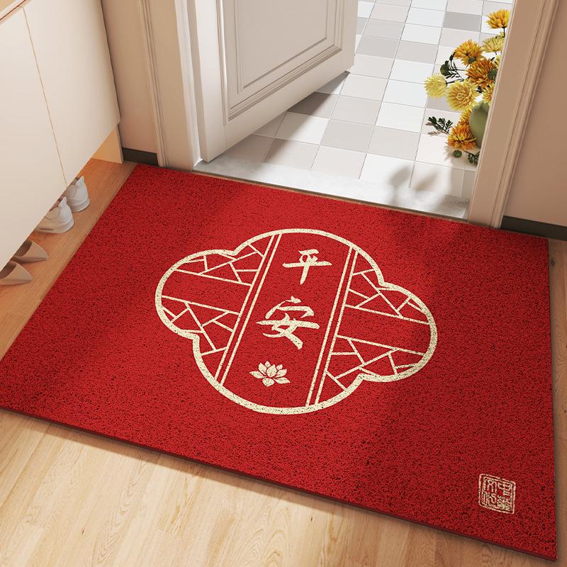 Nieuwe PVC Zijde Cirkel Vloermat in Chinese stijl voor Thuisgebruik Rood Feestelijk Vuilbestendig Antislip Entree Deur Antislipmat Kan Worden Gesneden 40*60